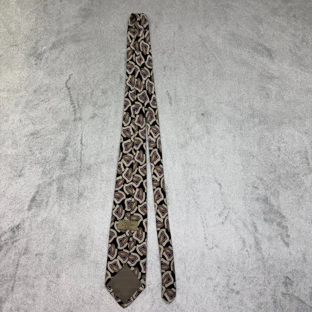 Robert Talbott Studio for Halls Silk Tie Geometric Abstract Black Taupe 60x3.75